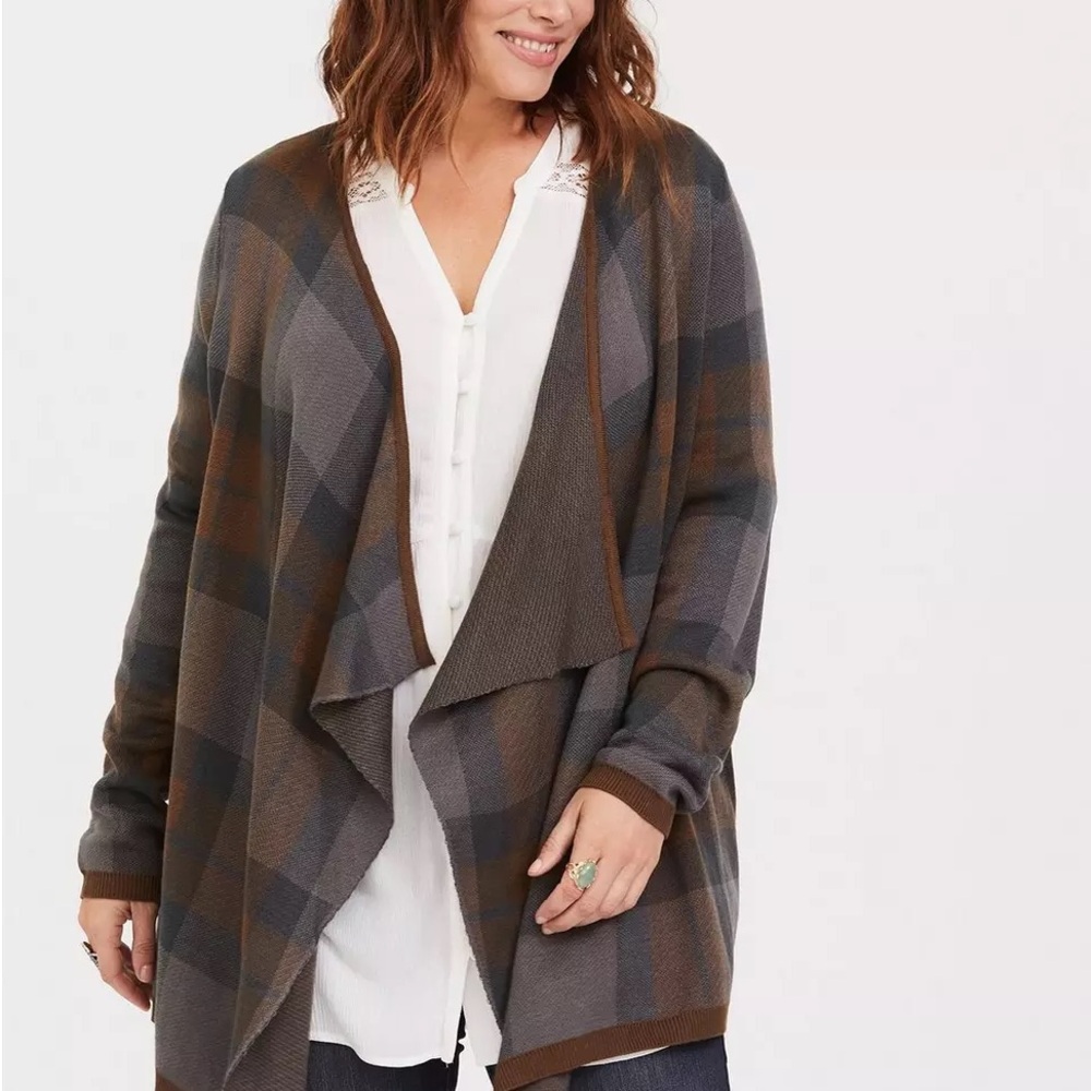 Gray and Brown Waterfall Cardigan Sweater from the Outlander at Torrid